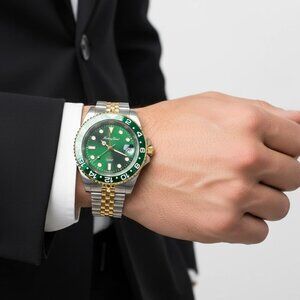 NWT Authentic Mathey-Tissot Mathy Vintage GMT Two-tone Green Hulk Dial Men's Wat